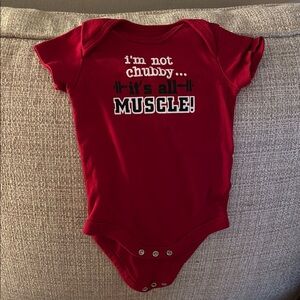 Faded Glory Red Bodysuit with Playful Muscle Design